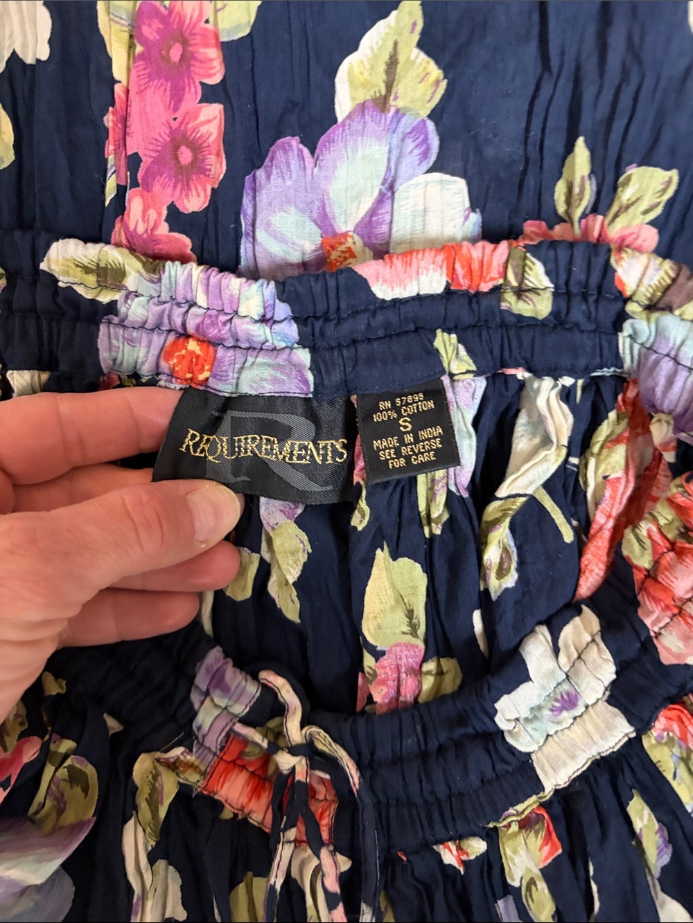 Requirements cotton Floral Navy Elastic tie Waist Skirt women’s size S - Picture 3 of 3